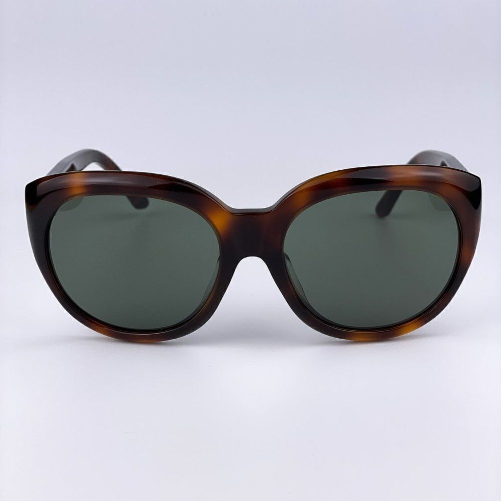 NEW CELINE CL40071F 56N Dark Havana Green Round Women Sunglasses